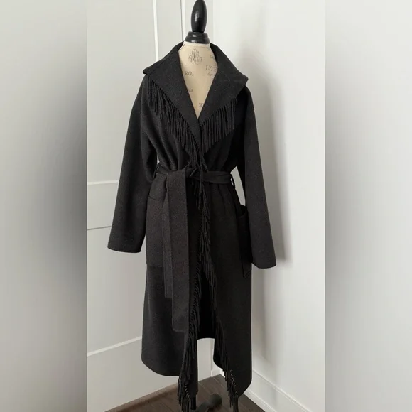COS Black Fringe Belted Coat - Picture 4 of 6